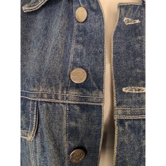 90s Vintage Disney Mickey embroidered patchwork jean button jacket M - Picture 2 of 10